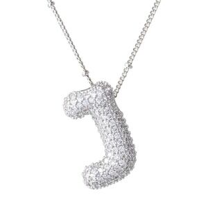 Sparkling‎ Paved Letter J Bubble Pendant Necklace Silver Tone Chain New